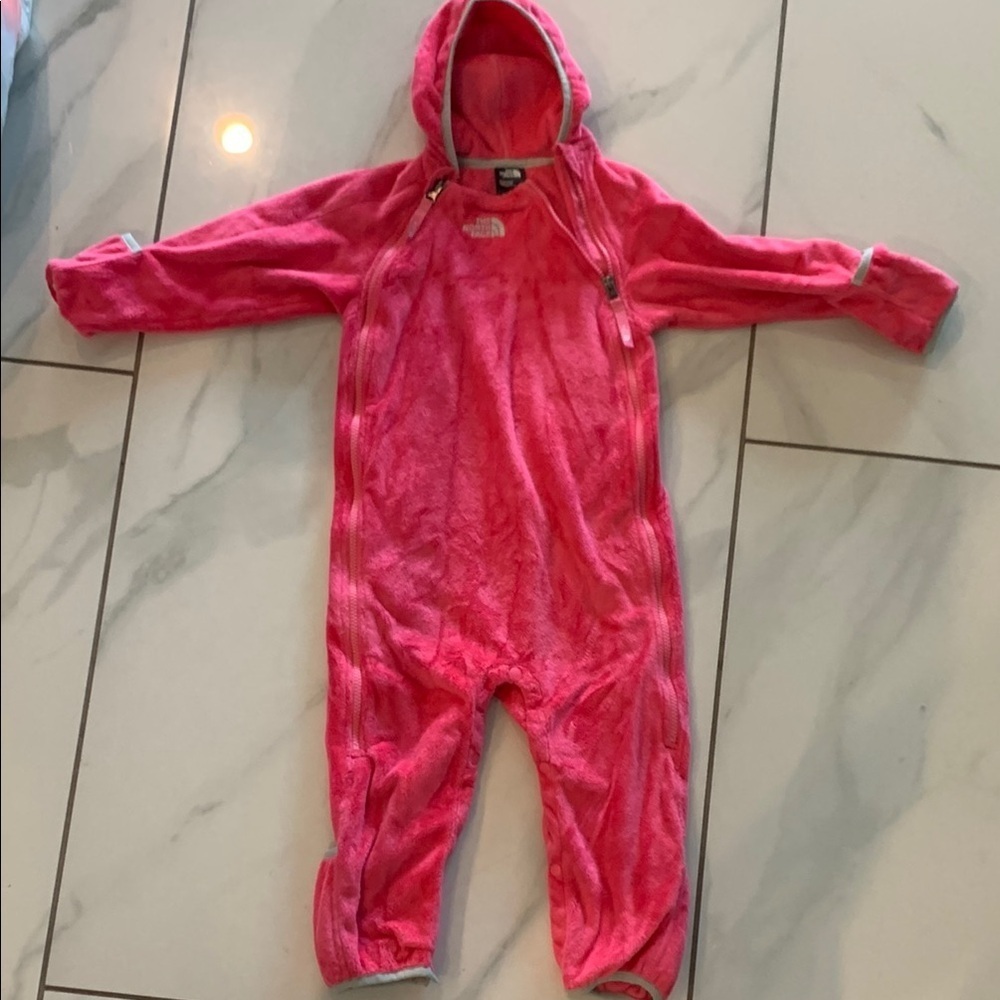 The North Face Pink Footies One Piece with Hood
